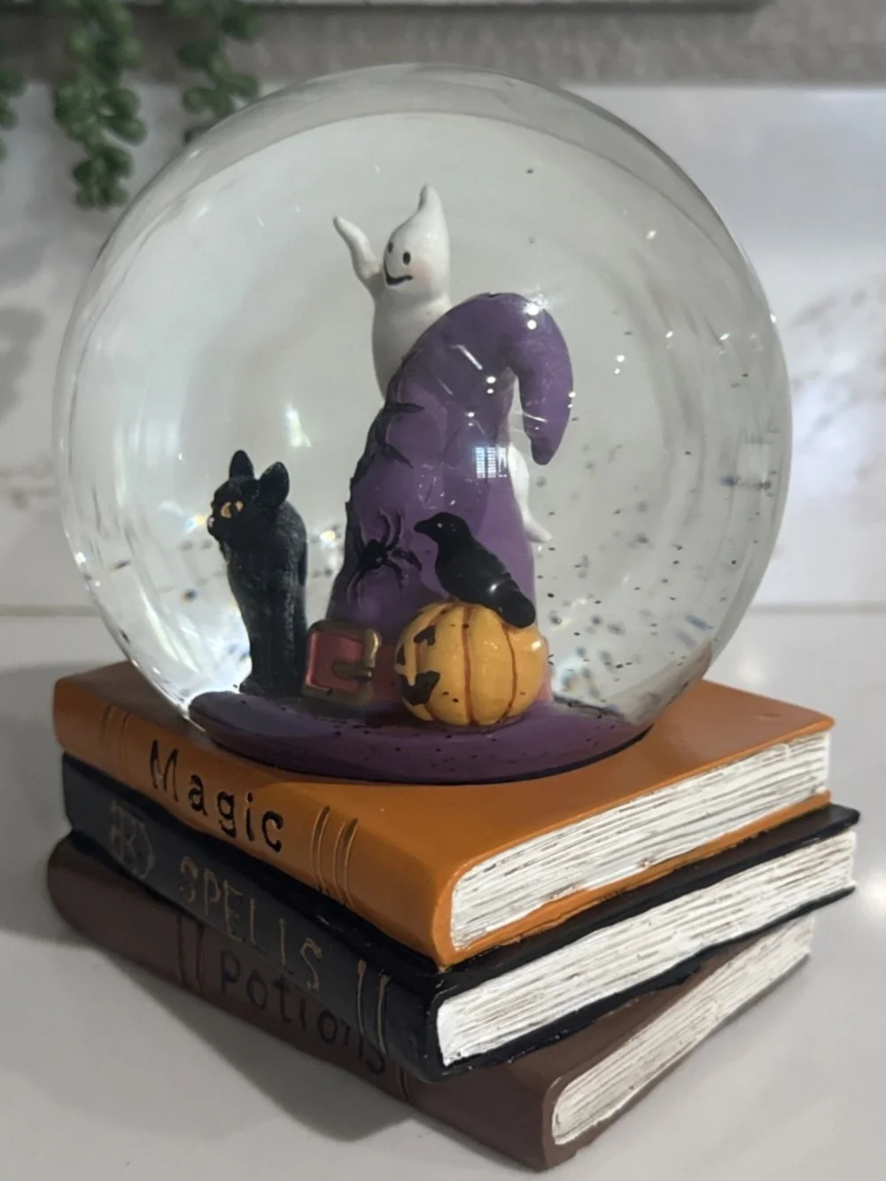 Magic Spells Potion Witch Hat Cat Ghost Snow Globe